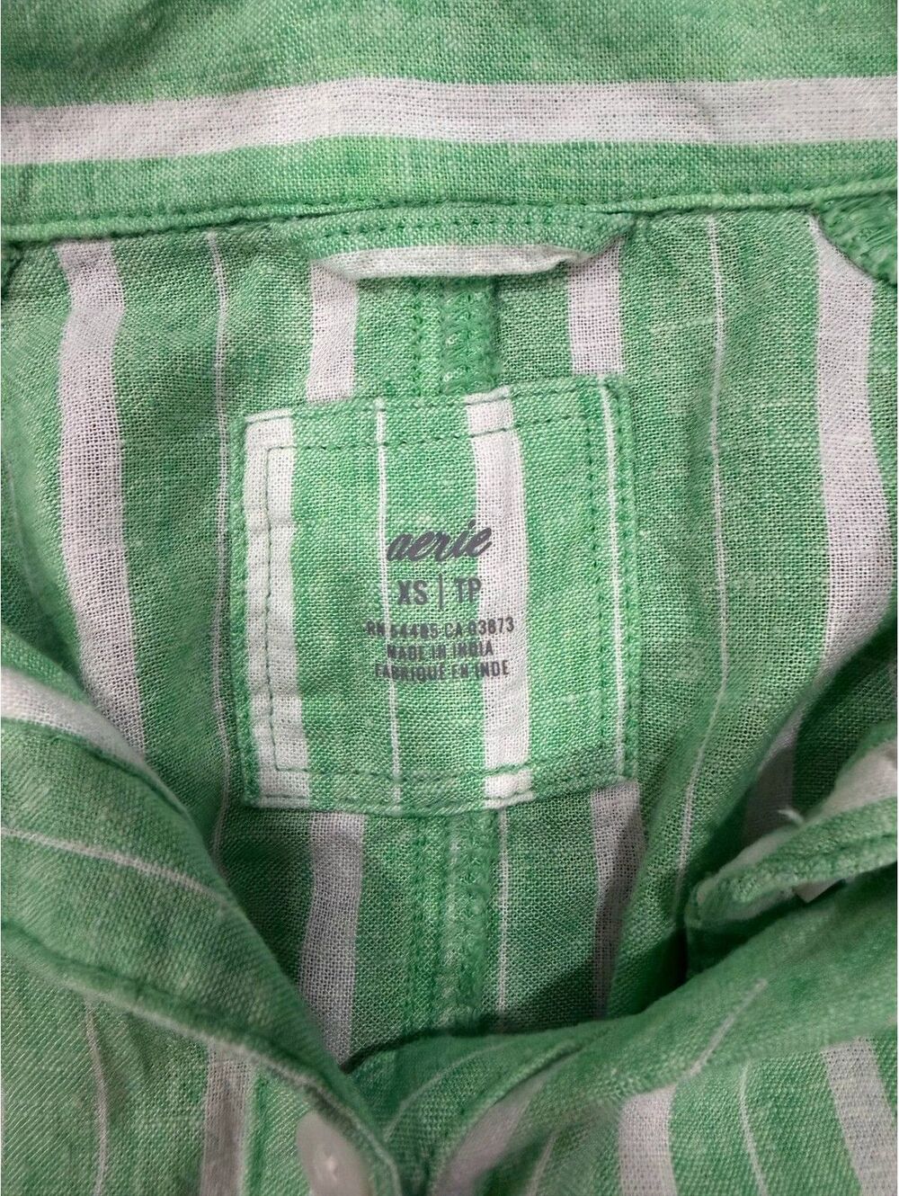 Aerie Women's XS/TP Green White Striped Linen Blend Button-Up Cover Up Shirt - Picture 8 of 8
